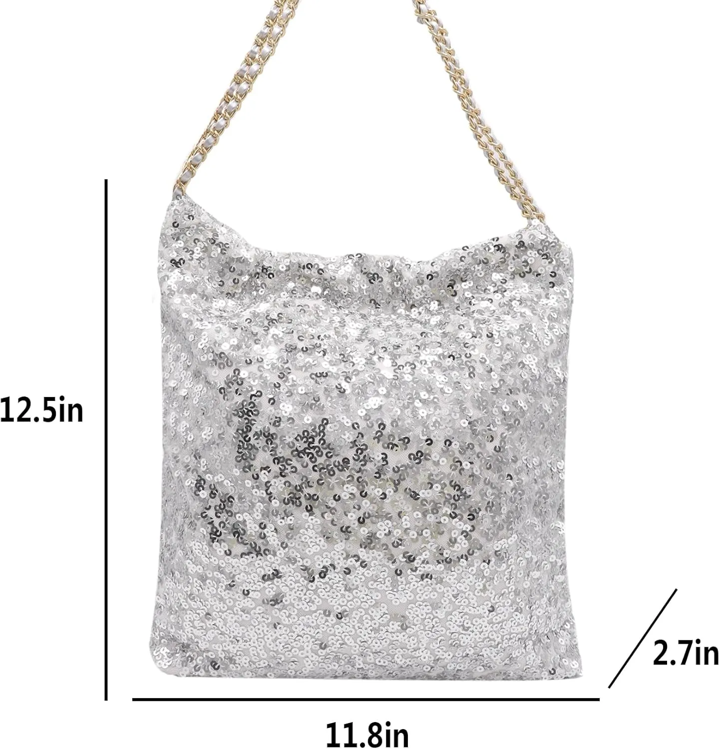Shiny Hobo Shoulder Bag for Women Sparkle Sequins Chain Handbag Evening Bag Large Fashion Bling Tote Bags Satchel Purse