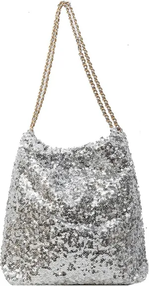 Shiny Hobo Shoulder Bag for Women Sparkle Sequins Chain Handbag Evening Bag Large Fashion Bling Tote Bags Satchel Purse