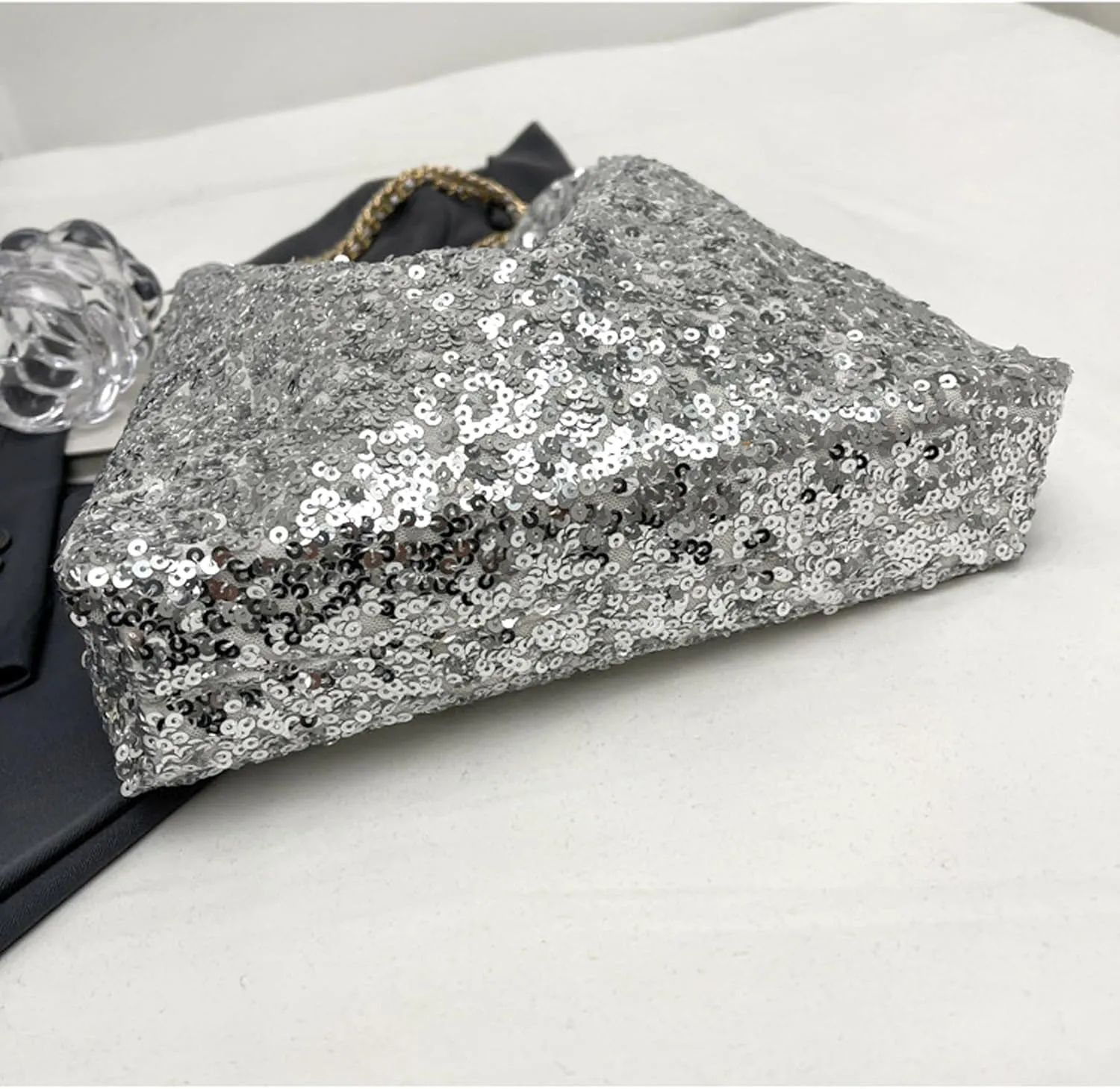 Shiny Hobo Shoulder Bag for Women Sparkle Sequins Chain Handbag Evening Bag Large Fashion Bling Tote Bags Satchel Purse