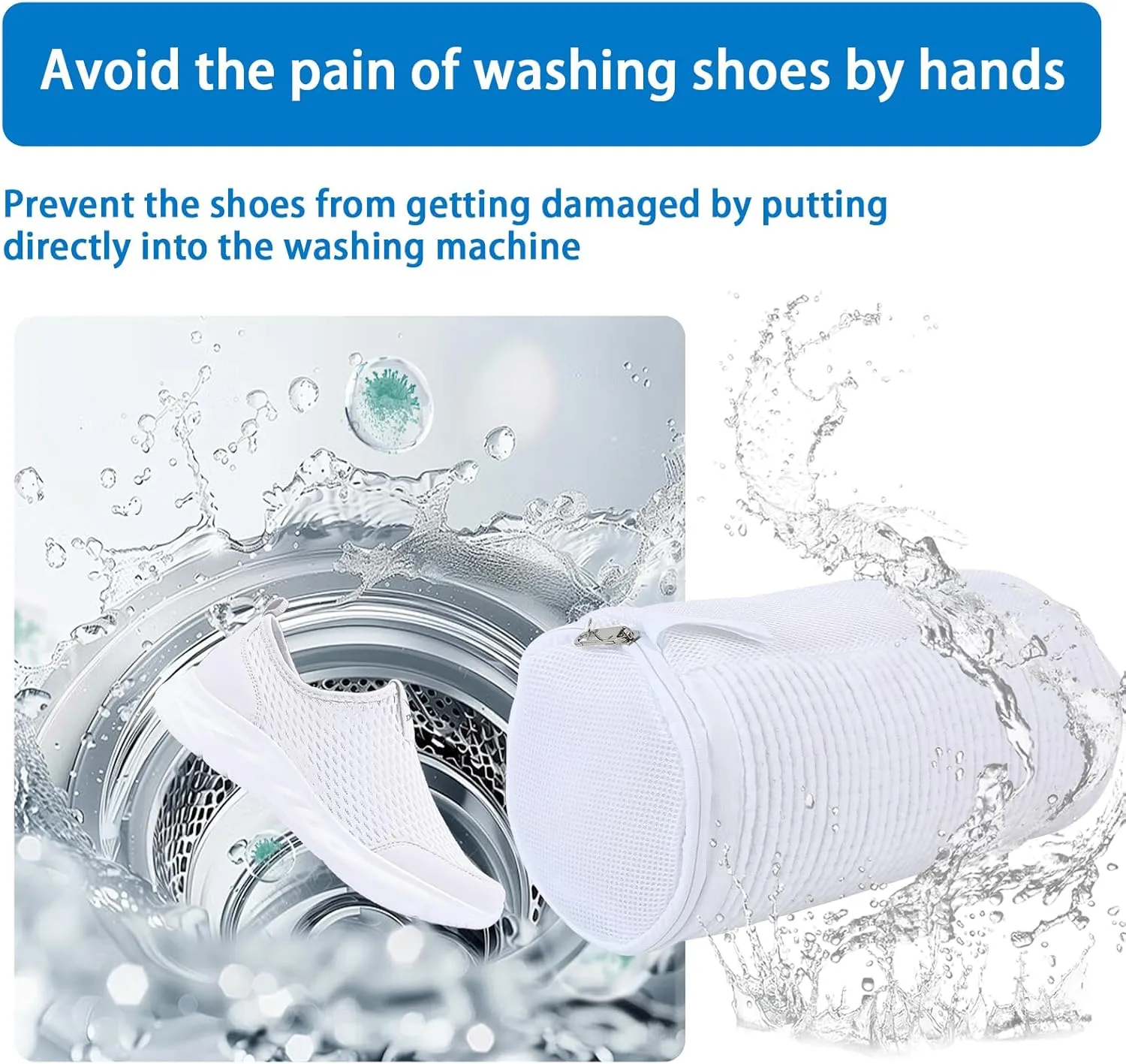 Shoe Washing Machine Bag, 2 PCS Shoes Cleaning Bag for Wash Machine,Upgarded Shoe Washing Pocket with Shoelace and Shoepad Pocket, Laundry Bags for 360° Cleaning