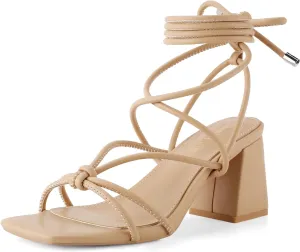 Shoe'N Tale Lace Up Heels for Women Ankle Strappy Gladiator High Heeled Sandals Chunky Block Heel Square Open Toe Criss Cross Dress Shoes