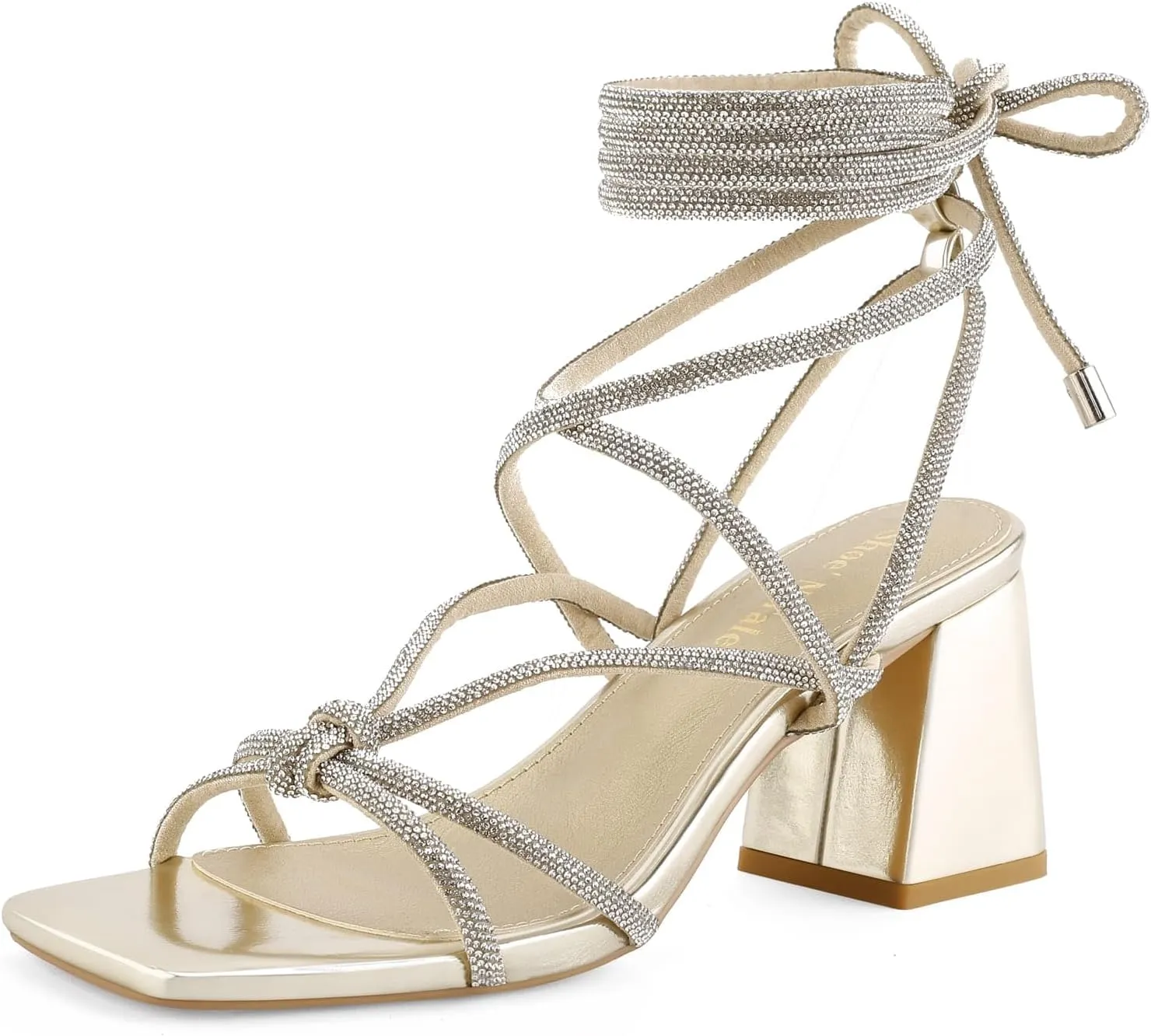 Shoe'N Tale Lace Up Heels for Women Ankle Strappy Gladiator High Heeled Sandals Chunky Block Heel Square Open Toe Criss Cross Dress Shoes