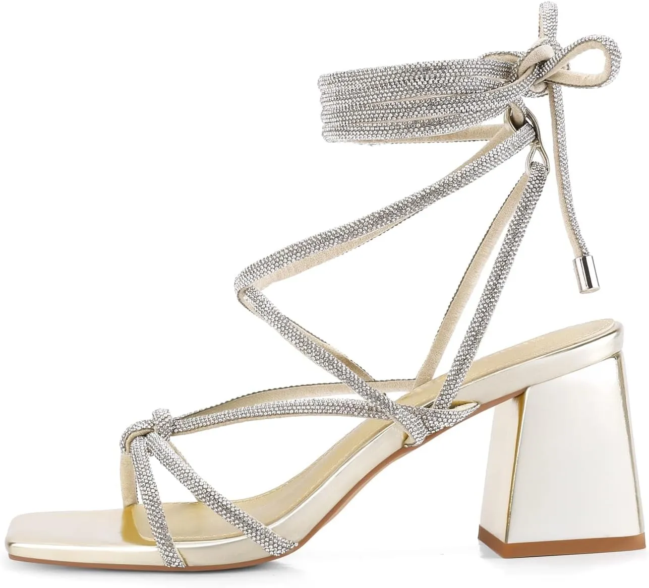 Shoe'N Tale Lace Up Heels for Women Ankle Strappy Gladiator High Heeled Sandals Chunky Block Heel Square Open Toe Criss Cross Dress Shoes