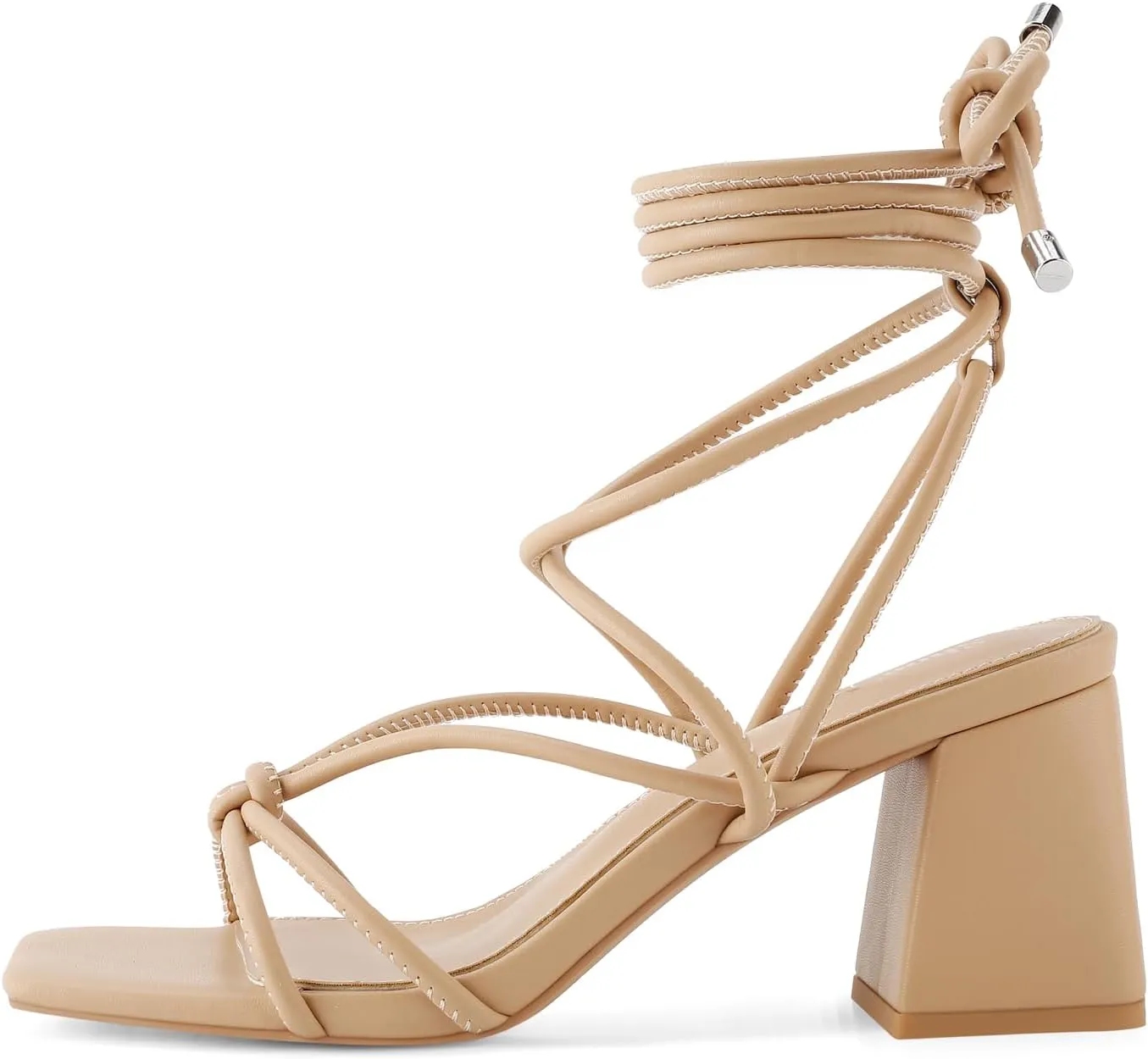 Shoe'N Tale Lace Up Heels for Women Ankle Strappy Gladiator High Heeled Sandals Chunky Block Heel Square Open Toe Criss Cross Dress Shoes