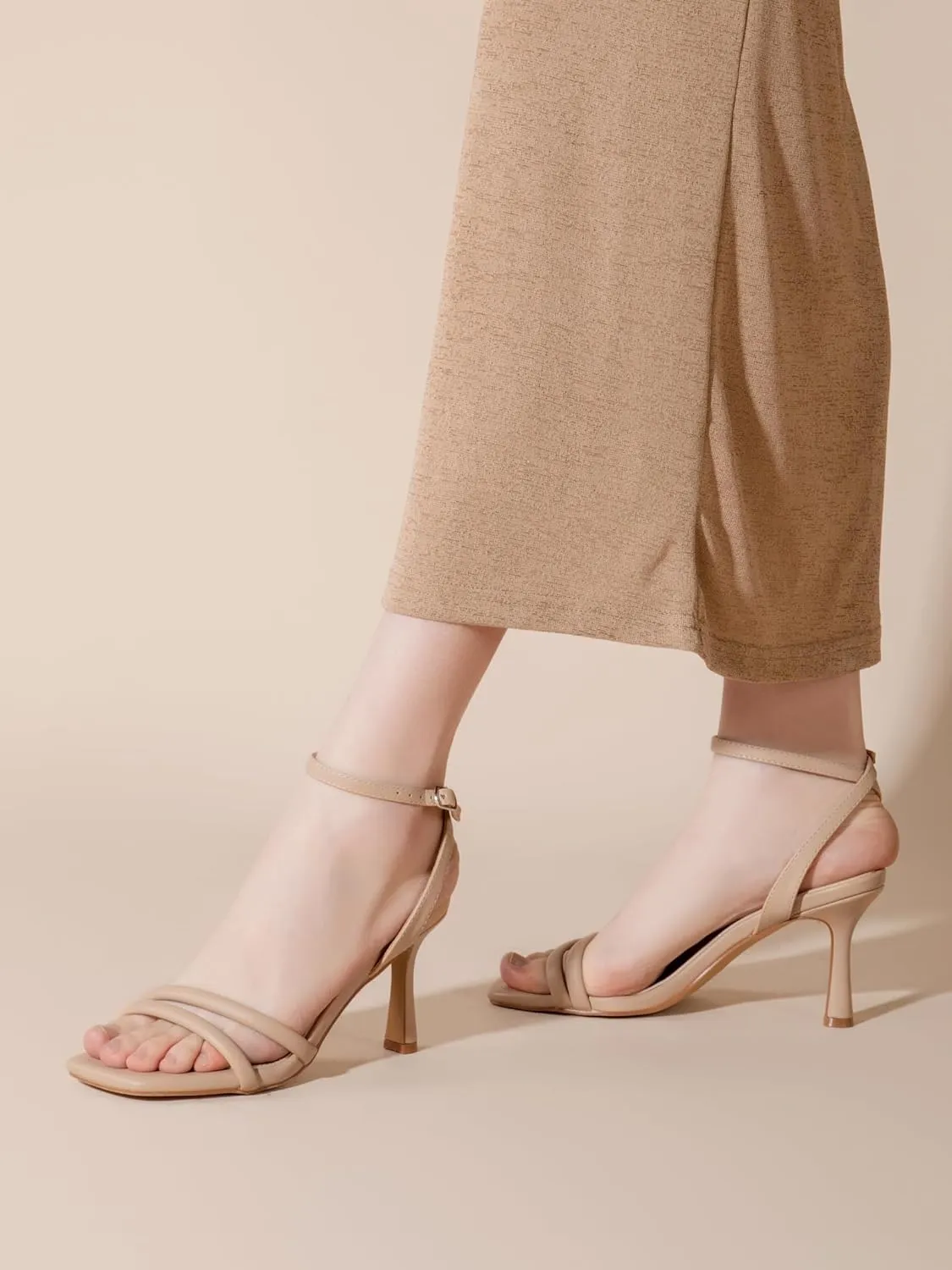 Shoe'N Tale Women's Strappy Heels Sexy Stilettos Summer Heeled Sandals High Heel Ankle Buckle Square Toe Dressy Shoes