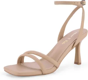 Shoe'N Tale Women's Strappy Heels Sexy Stilettos Summer Heeled Sandals High Heel Ankle Buckle Square Toe Dressy Shoes