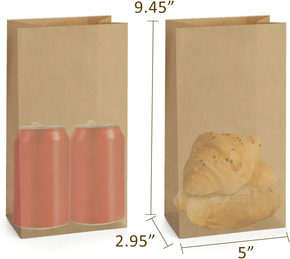 SHOPDAY 100 Pack Brown Kraft Paper Lunch Bags, 4lb Capacity, 5x2.95x9.45 Inches, Fold Top, Disposable, Brown
