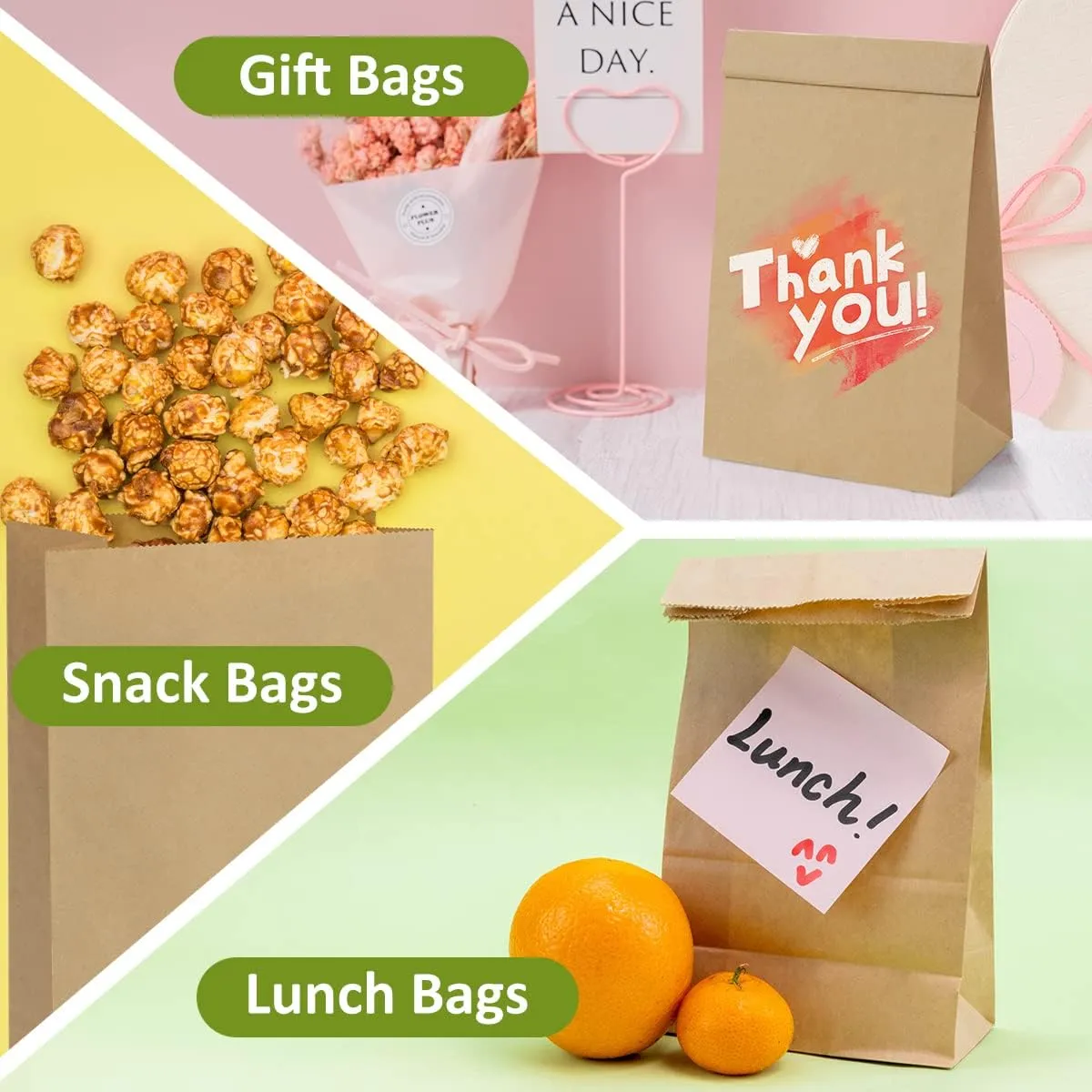 SHOPDAY 100 Pack Brown Kraft Paper Lunch Bags, 4lb Capacity, 5x2.95x9.45 Inches, Fold Top, Disposable, Brown