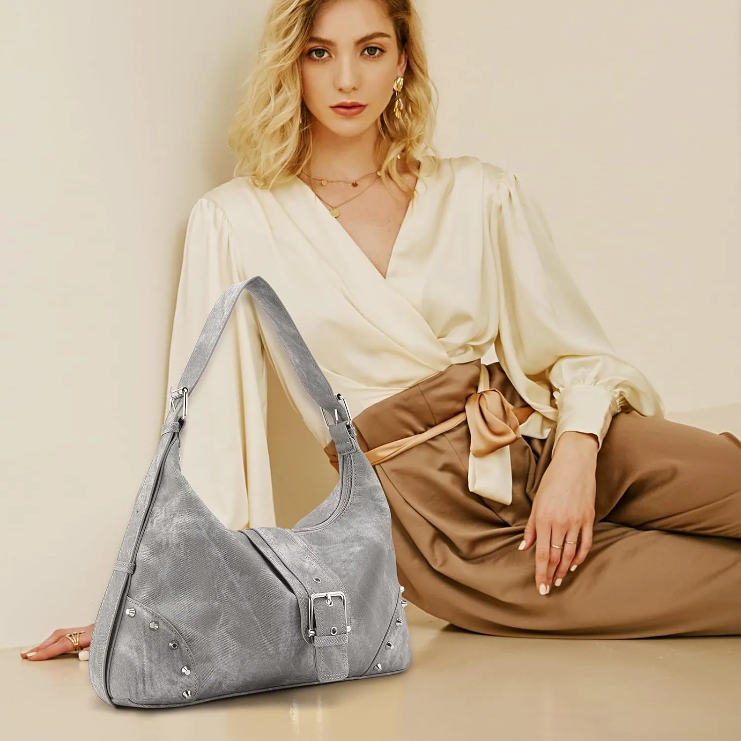 Shoulder Bags for Women PU Leather Tote Bags for Women Suede Purse Slouchy Handbag Trendy