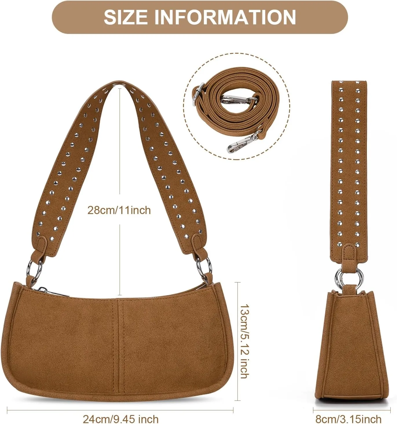Shoulder Bags for Women Y2k Purse and Handbags Retro Studded Crossbody Bag Small Shoulder Purse Leather Hobo Handbag