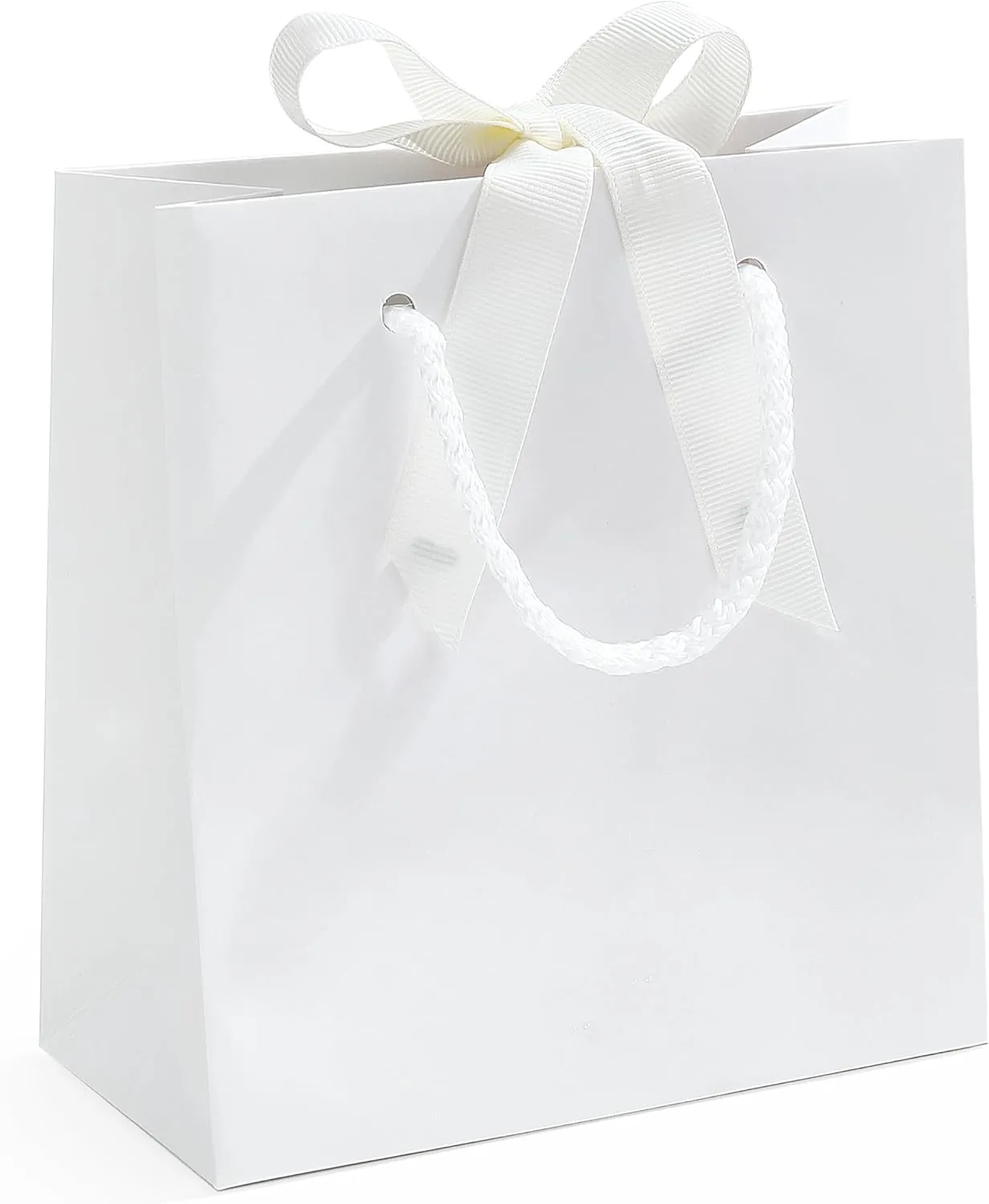 SHYRABBIT 10pcs White Gift Bags with Handles,7.9x3.1x9.1Inch Cosmetics Paper Bags,Gift Bags,White gift bags with Bow,Christmas Gift Bags, shopping Paper bags