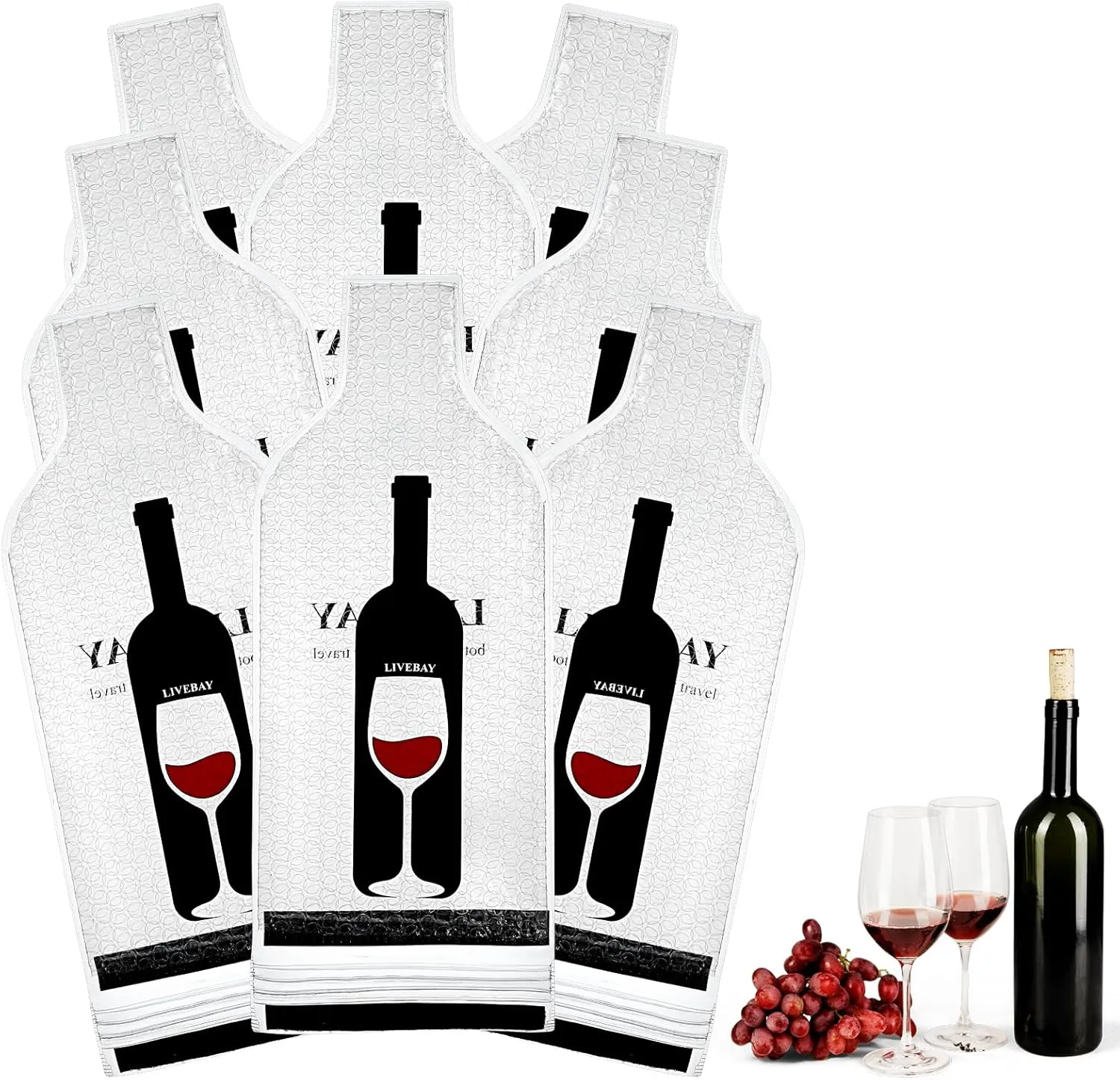 Sibba 8 PCS Reusable Wine Bags Sleeves for Travel Double Layer Wine Bottle Protector Bags for Suitcase Luggage Leak Proof Bottle Cushioning Wrap Suit Packaging for Airplane Car Cruise Protection