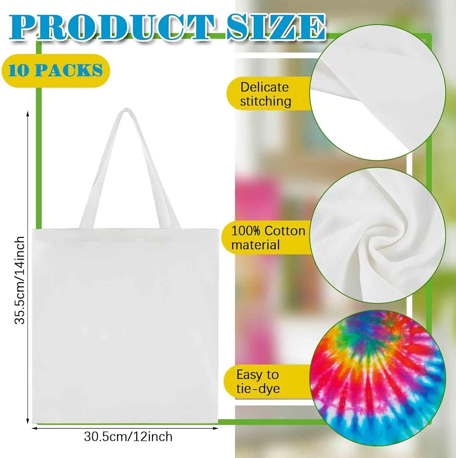Silkfly 10 Pcs White Cotton Tote Bags for Tie Dying Items Things to Tie Dye Stuff for Large Groups Party Project diy Craft