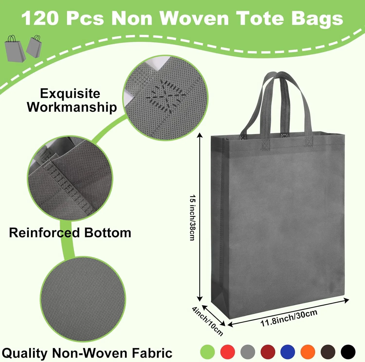 Silkfly 120 Pcs Non Woven Tote Bags Bulk 11.8 x 4 x 15 Inch Large Reusable Gift Bag Fabric Grocery Bags with Handles(Multicolored)