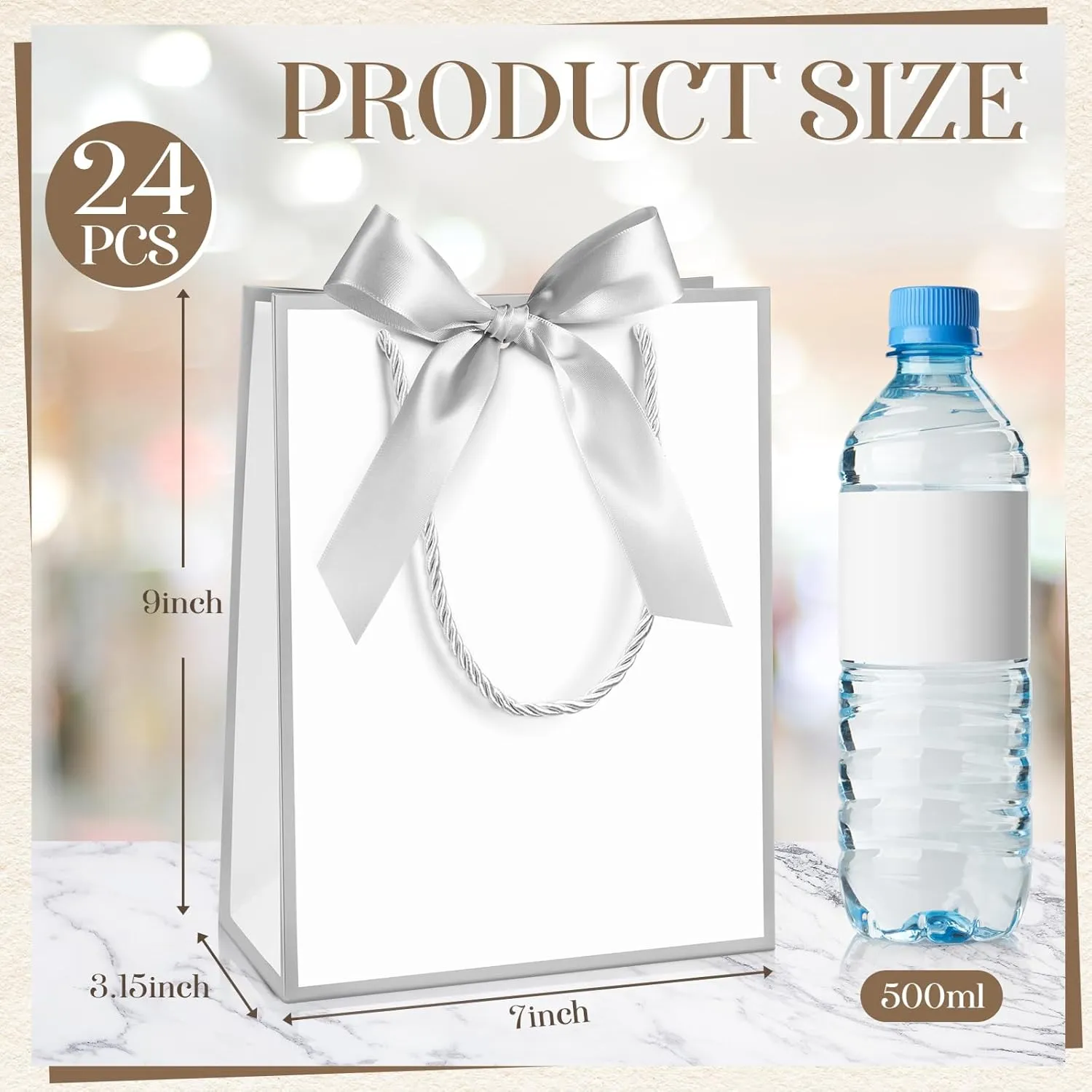 Silkfly 24 Pcs Thank You Gift Bags with Handles Graduation Elegant Gift Bags with Bow Ribbon for Anniversary Wedding Bridal Baby Shower Birthday Housewarming Party(White,Silver)