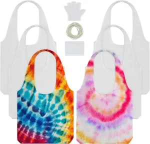 Silkfly 6 Pcs White Cotton Tote Bags for Tie Dye Party Items Things to Tie Dye 13.4 x 12.8 Inches DIY Blank Tote Bag Bulk for Large Groups