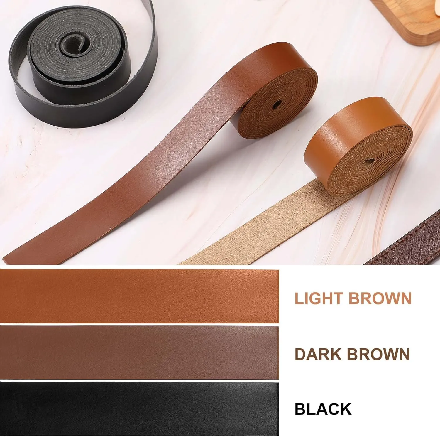 SilTriangle 3 Rolls Leather Straps for Crafts Single Sided Faux Leather Strips 2 mm Thickness 78.7 Inches Long for DIY Art Craft Projects Belt Tooling(1 Inch,3 Color)