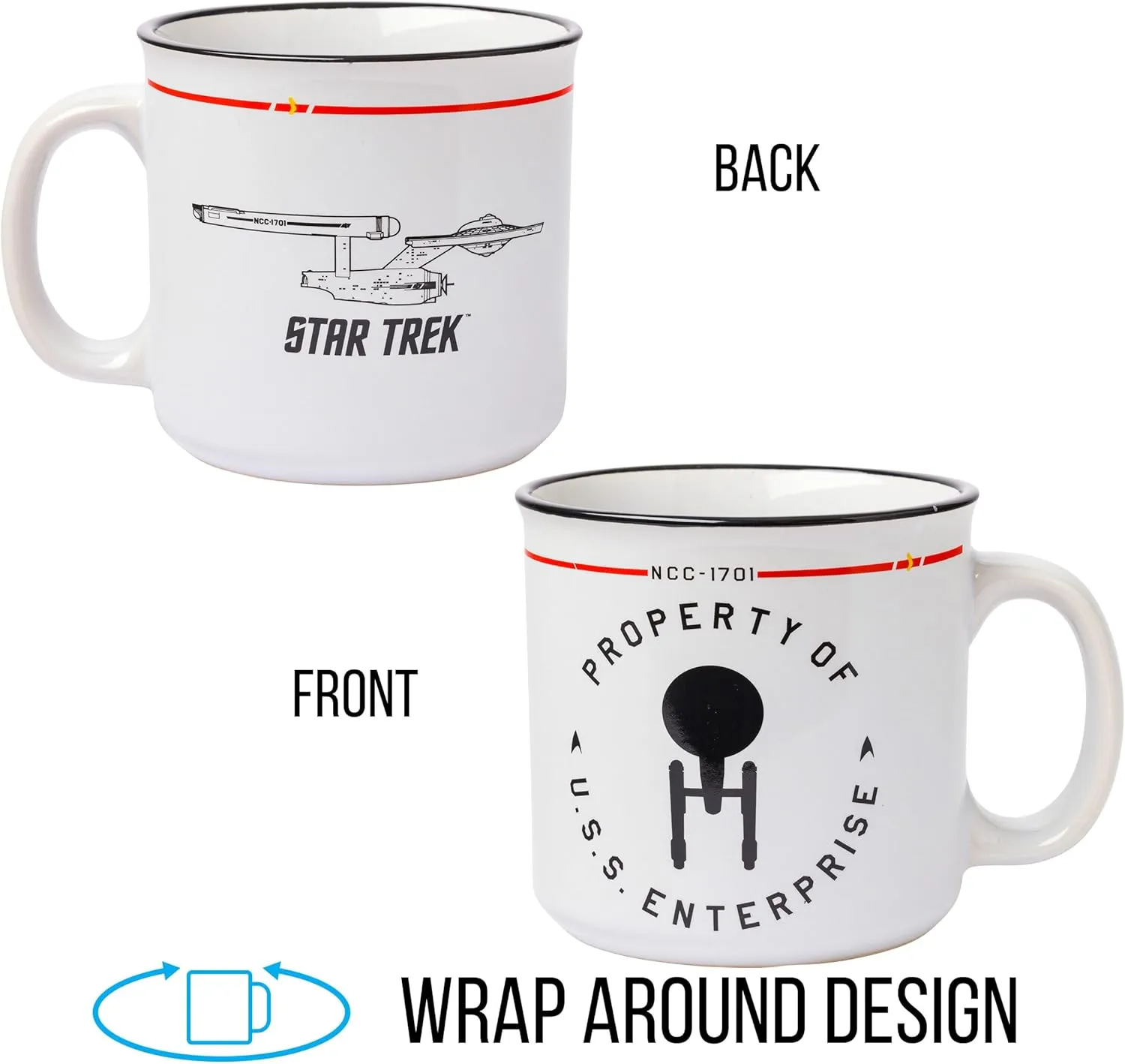 Silver Buffalo Star Trek NCC-1701 Property of The USS Enterprise Ceramic Camper Mug, 20 Ounces