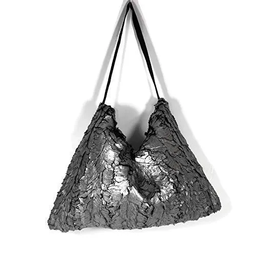 Silver Faux Fur Shoulder Bag Vegan Fur Handbag Silver Faux Fur Crossbody Bag Faux Fur Bags for Women