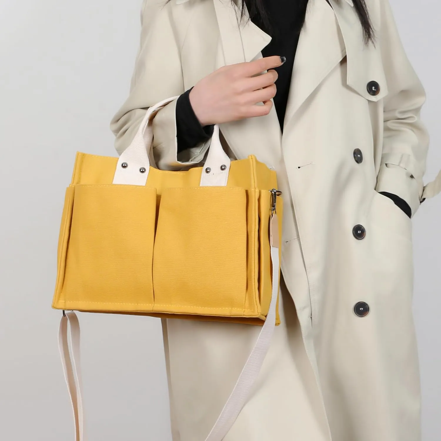 Simple and Fashionable Multi Pocket Canvas Tote Bags for Women