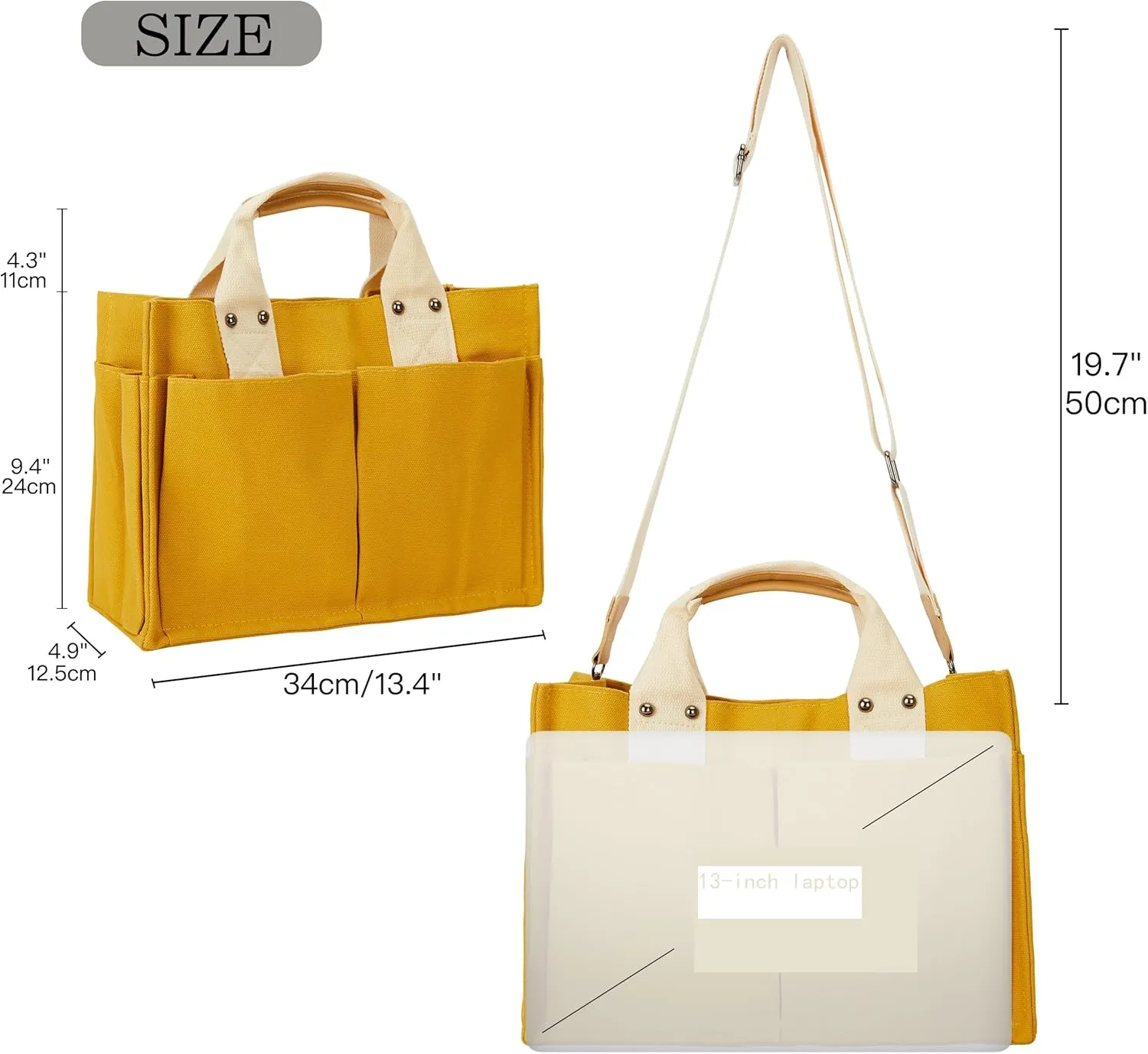 Simple and Fashionable Multi Pocket Canvas Tote Bags for Women