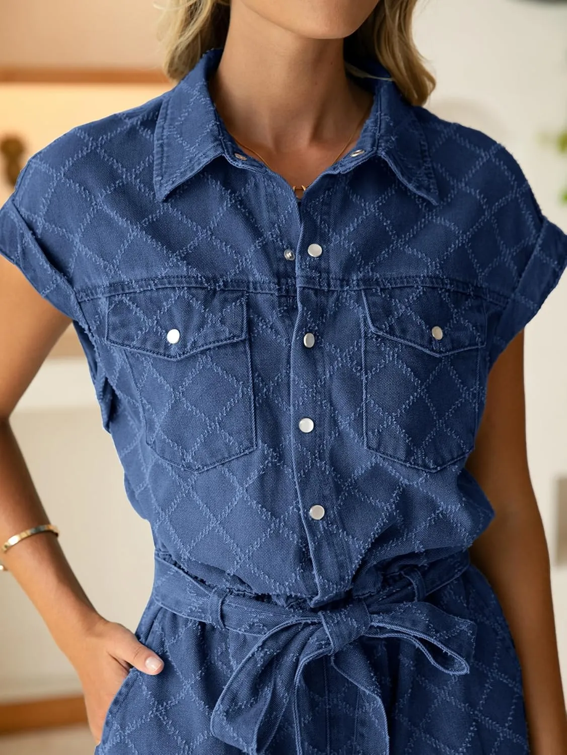 Simplee Womens 2025 Denim Romper Casual Short Sleeve Cargo Jean Romper Overall Shorts With Pockets