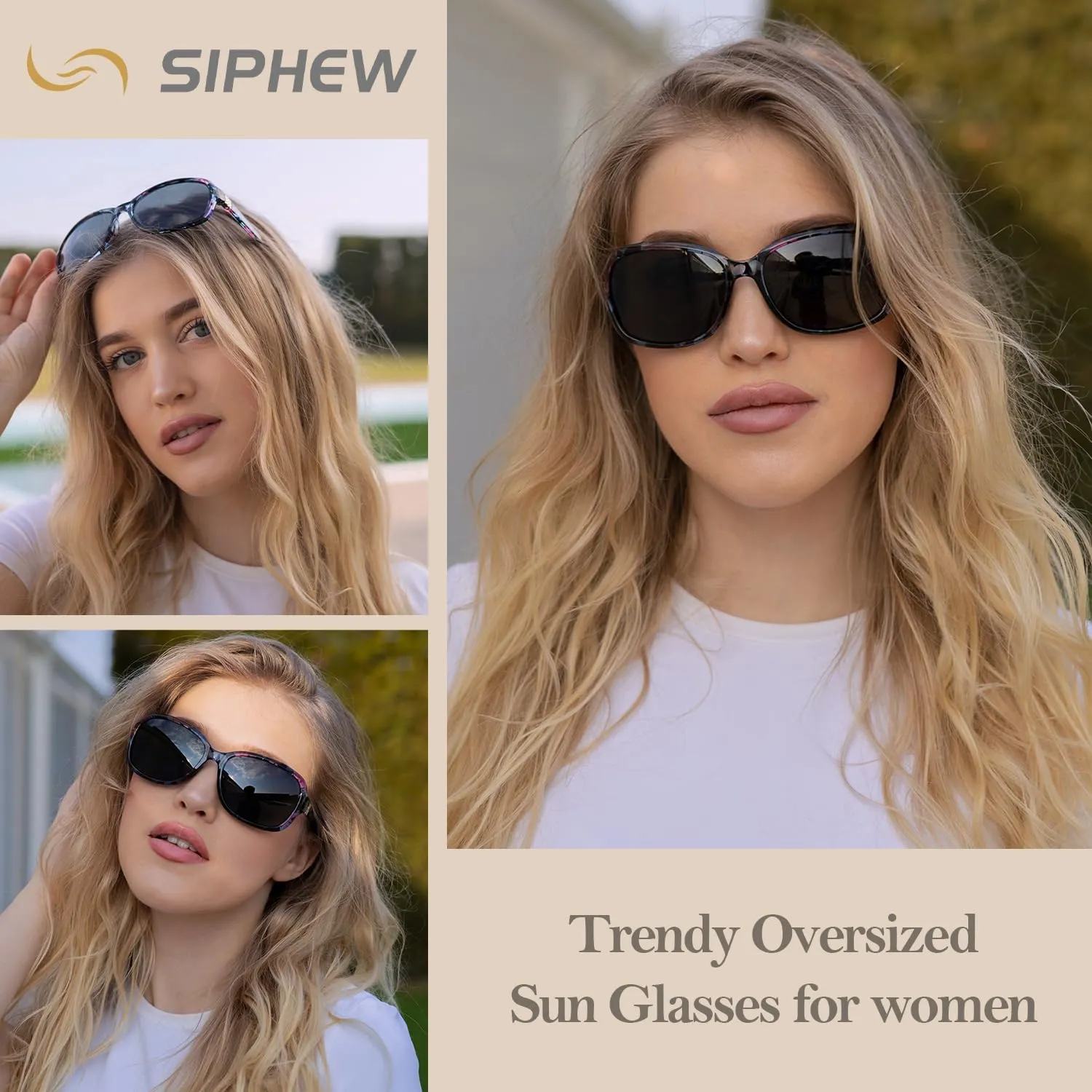SIPHEW Polarized Sunglasses for Women | Vintage Square Sunglasses w UV400 Protection | Womens Wraparound Shade