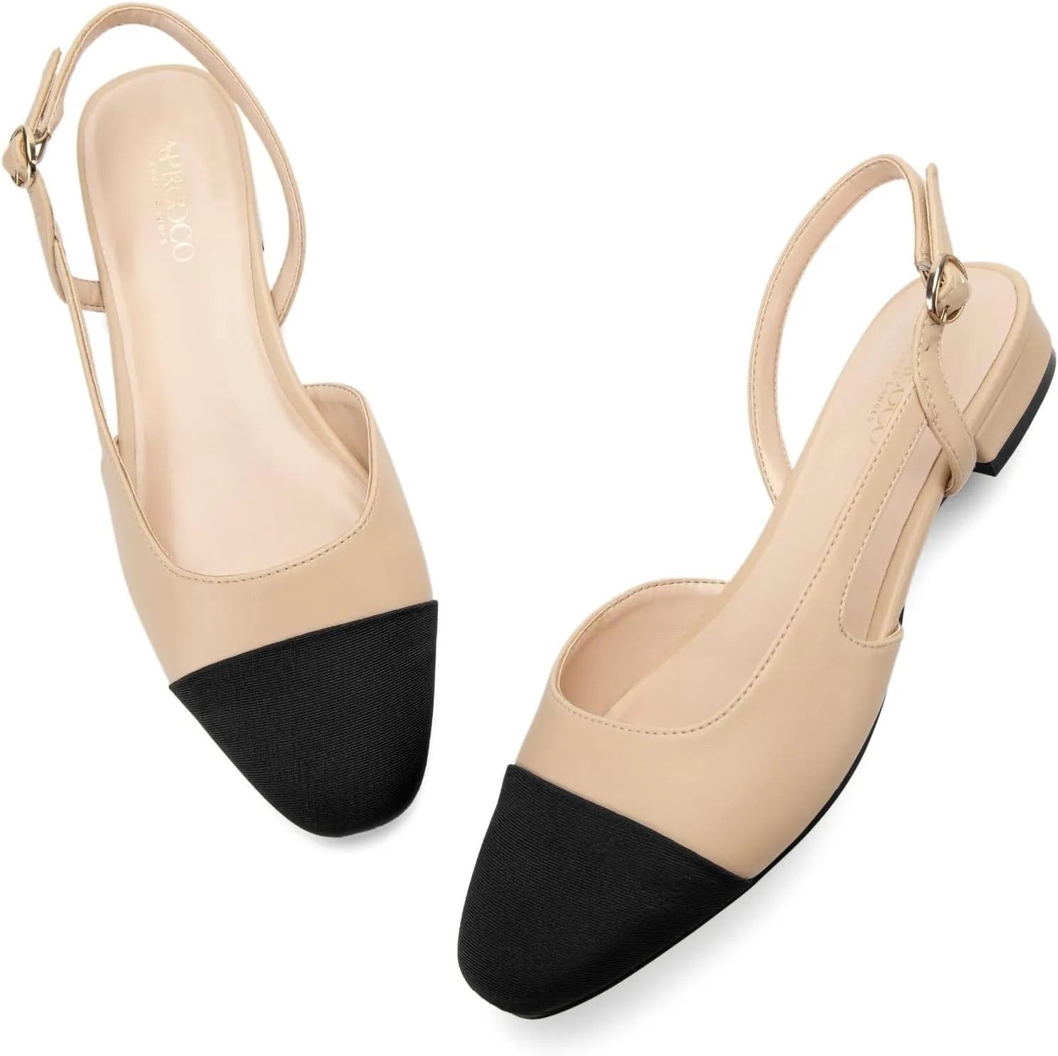 Slingback Flats for Women 2.0 Square Toe Two Toned Flats Wedding Shoes Low Heel Pumps for Women