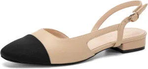 Slingback Flats for Women 2.0 Square Toe Two Toned Flats Wedding Shoes Low Heel Pumps for Women