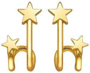 SLUYNZ 925 Sterling Silver Double Star Cuff Earrings Piecings for Women Star Wrap Earrings Studs