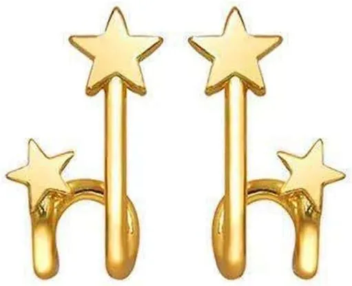 SLUYNZ 925 Sterling Silver Double Star Cuff Earrings Piecings for Women Star Wrap Earrings Studs