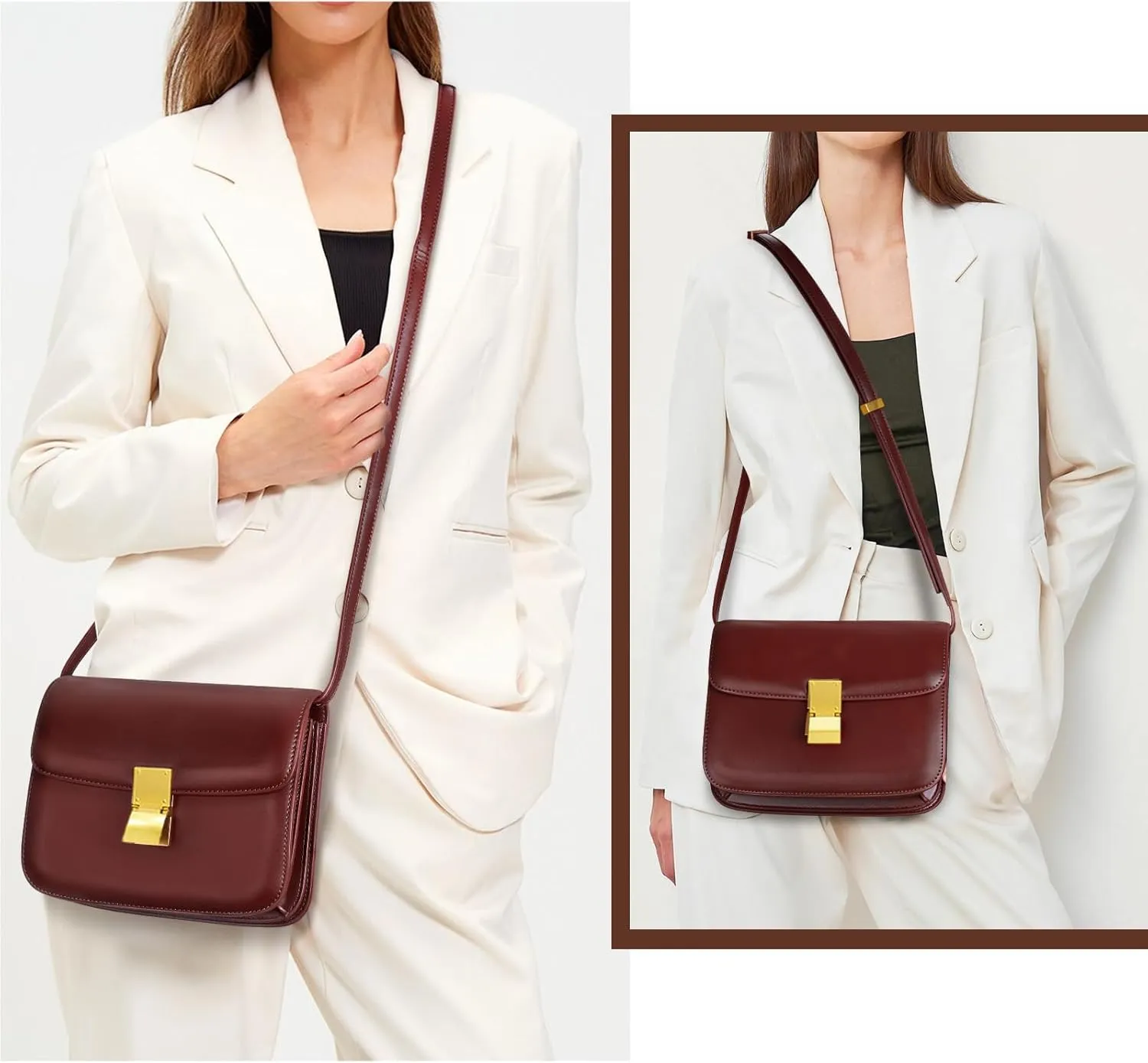 Small Crossbody Bag for Women Trendy Shoulder Bag PU Leather Square Crossbody Shoulder Purse Flap Satchel Handbag