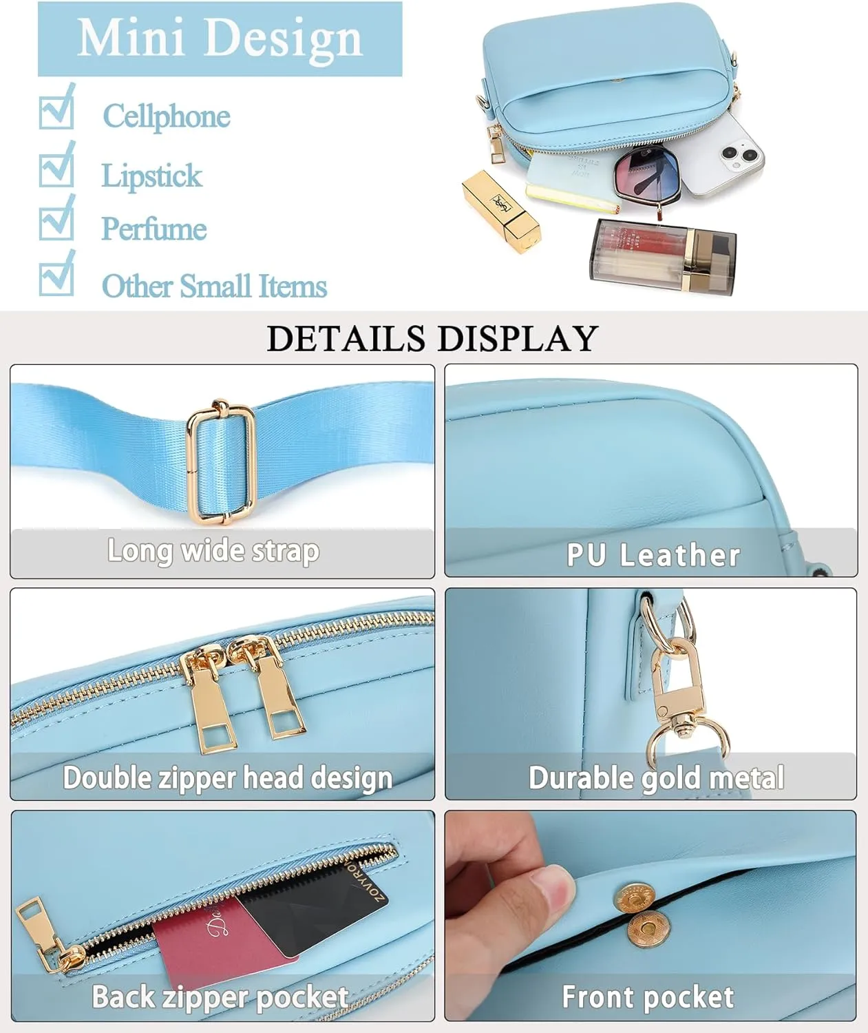 Small Crossbody Bags for Women Vegan Leather Cell phone Purses Mini Shoulder Handbags with Wide Strap