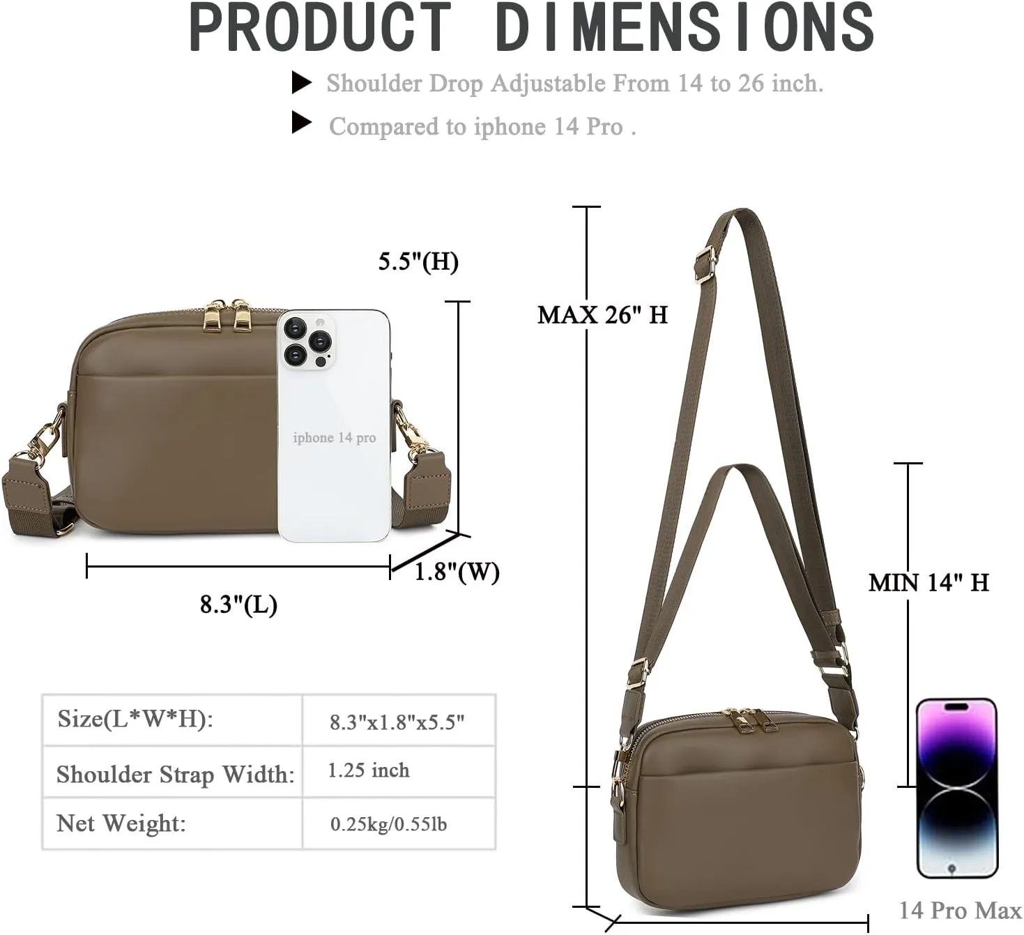 Small Crossbody Bags for Women Vegan Leather Cell phone Purses Mini Shoulder Handbags with Wide Strap