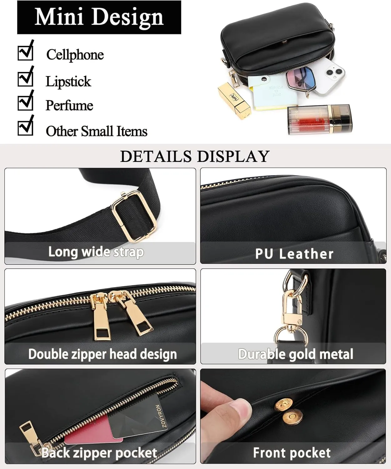 Small Crossbody Bags for Women Vegan Leather Cell phone Purses Mini Shoulder Handbags with Wide Strap