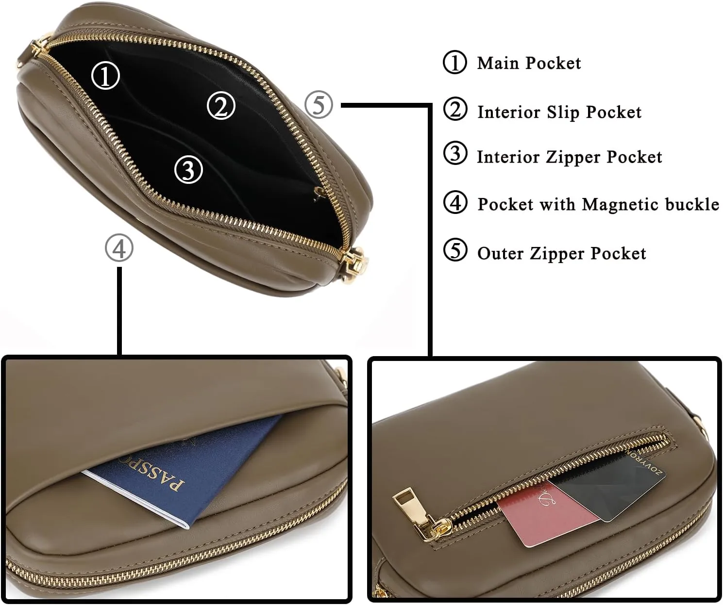Small Crossbody Bags for Women Vegan Leather Cell phone Purses Mini Shoulder Handbags with Wide Strap