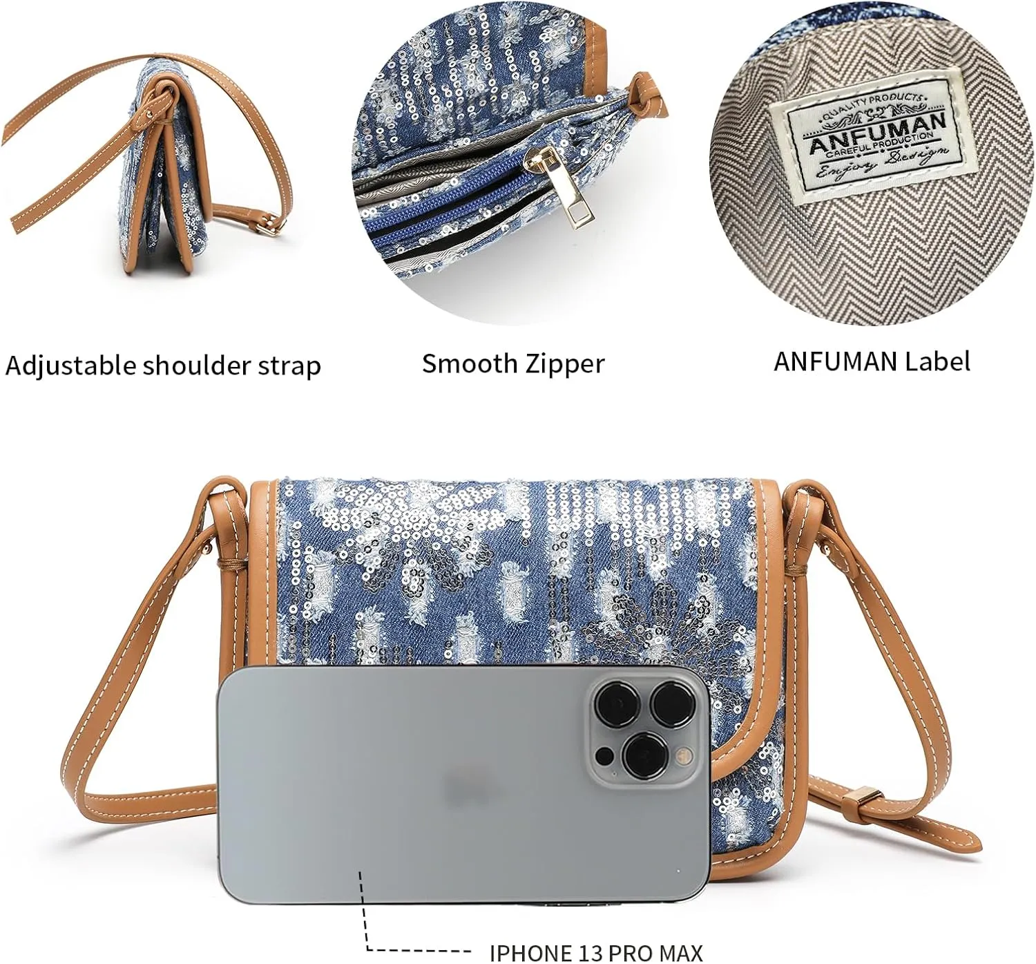 Small Jean Demi Purse Denim Crossbody Bags for Women Denim Handbag Cross Body Shoulder Bags Design for Woman