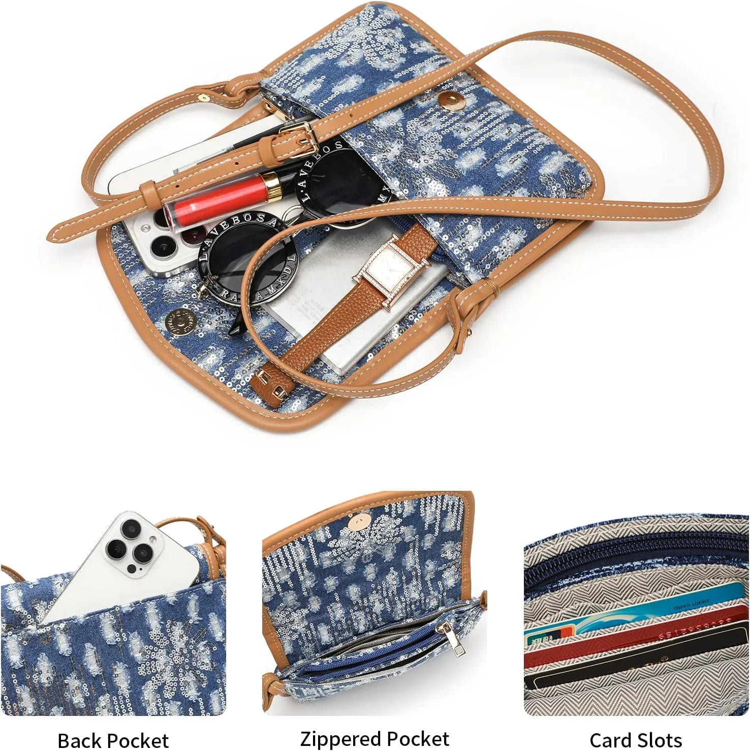 Small Jean Demi Purse Denim Crossbody Bags for Women Denim Handbag Cross Body Shoulder Bags Design for Woman