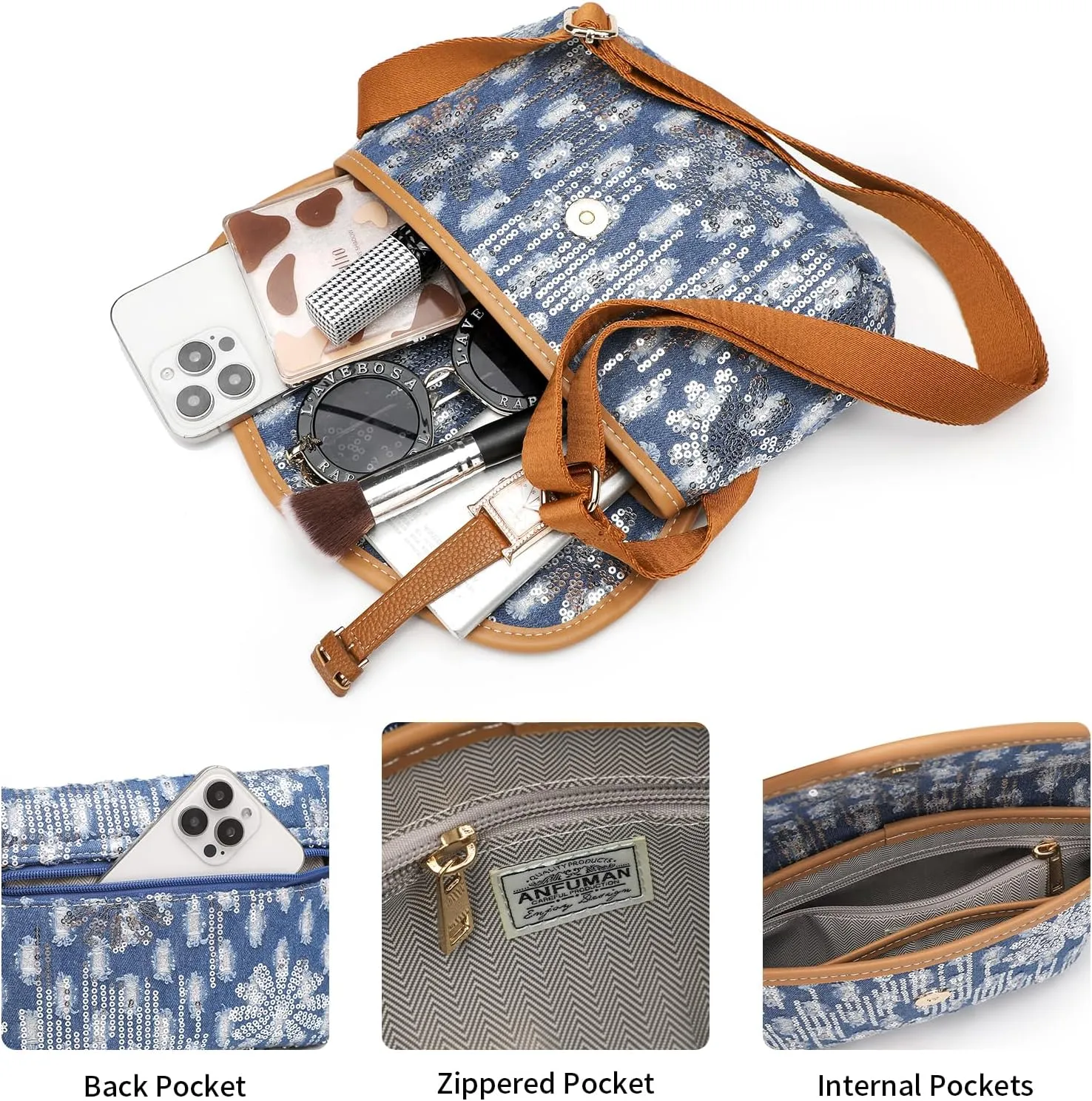 Small Jean Denim Crossbody Purses Bags for Women Crossbody Trendy Design Shoulder Purse Messenger Bags