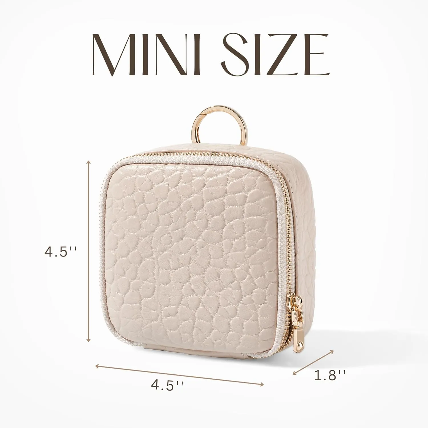 Small Makeup Bag with Mirror, Genuine Leather Mini Cosmetic Bag for Purse Makeup Pouch with Zipper Mini Toiletry Bag Cute Cosmetic Pouch for School, Travel, Car (Cream White)