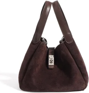 Small Suede Bucket Bags for Women Genuine Leather Suede Shoulder Purse Vintage Top Handle Handbag