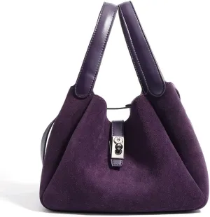 Small Suede Bucket Bags for Women Genuine Leather Suede Shoulder Purse Vintage Top Handle Handbag