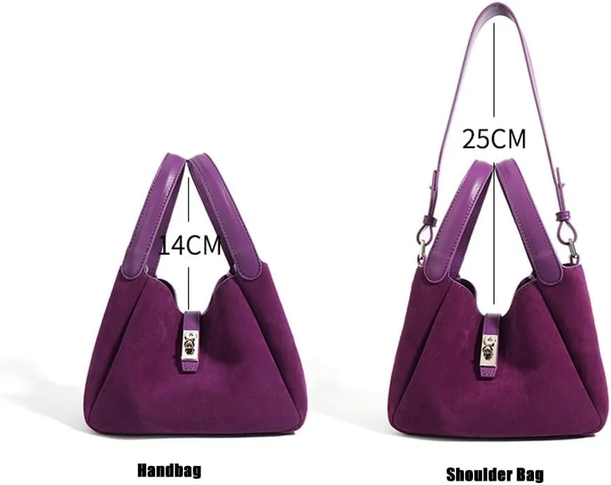 Small Suede Bucket Bags for Women Genuine Leather Suede Shoulder Purse Vintage Top Handle Handbag