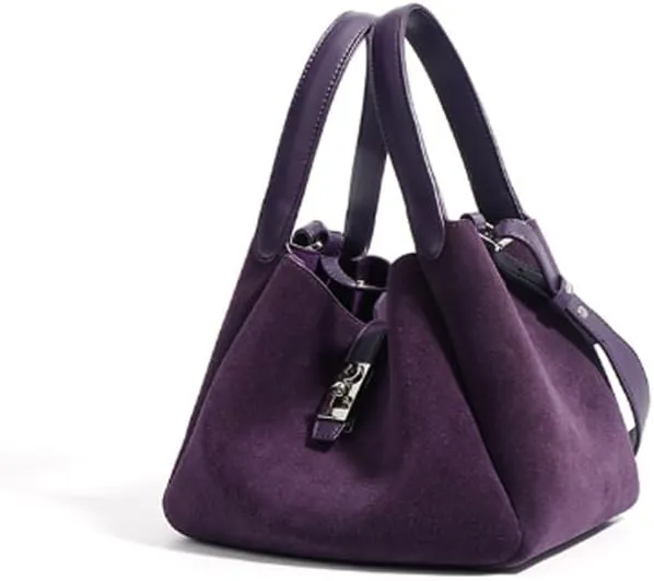 Small Suede Bucket Bags for Women Genuine Leather Suede Shoulder Purse Vintage Top Handle Handbag