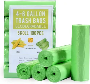 Small Trash Bags 4 Gallon Biodegradable, Unscented Recycling Garbage Bags Strong Tear & Leak Resistant, Eco-Friendly Compostable Trash Can Wastebasket Liners for Office Bathroom Kitchen Car (100 cts)