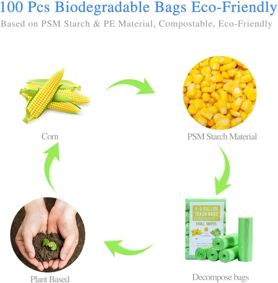 Small Trash Bags 4 Gallon Biodegradable, Unscented Recycling Garbage Bags Strong Tear & Leak Resistant, Eco-Friendly Compostable Trash Can Wastebasket Liners for Office Bathroom Kitchen Car (100 cts)