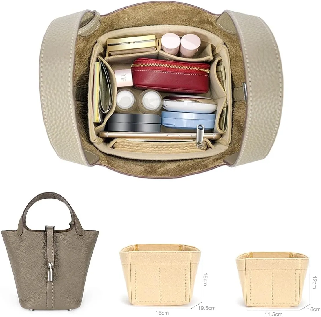 SMART DK Purse Organizer Insert for Handbags,Felt Bag Organizers Fit Picotin 18/22/26 Bags (Brown, P22)