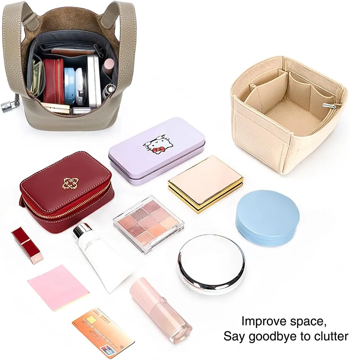 SMART DK Purse Organizer Insert for Handbags,Felt Bag Organizers Fit Picotin 18/22/26 Bags (Brown, P22)