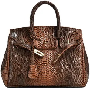 Snakeskin fashion temperament bags large capacity handbags versatile shoulder crossbody women's purses (brown)