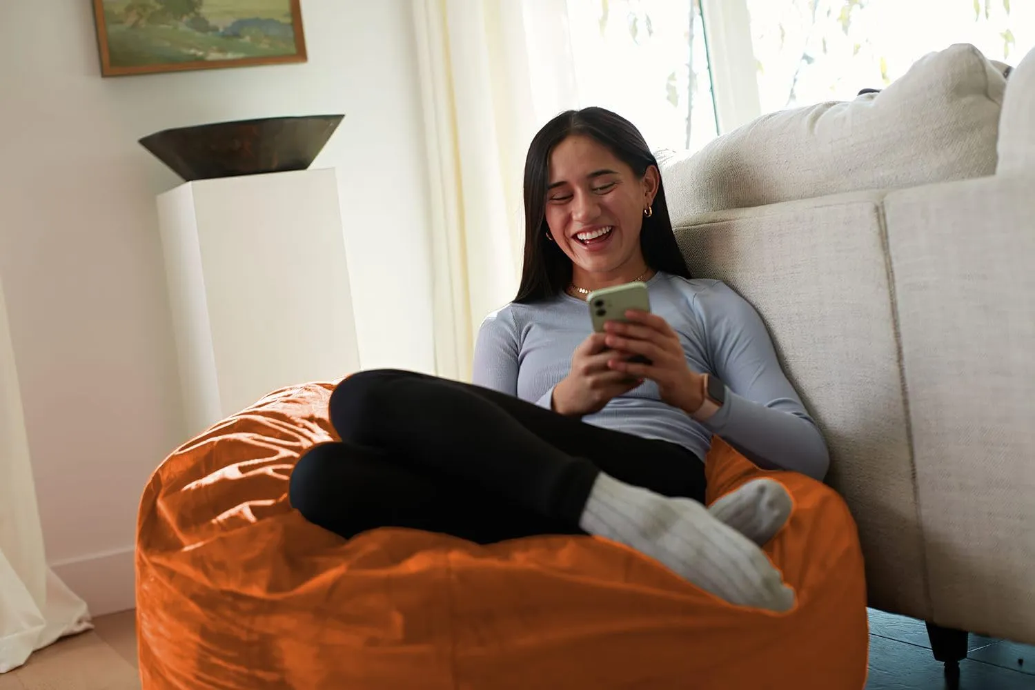 Sofa Sack Bean Bag Chair - Plush, Ultra Soft - Memory Foam Bean Bag Chair with Microsuede Cover - Stuffed Foam Filled Furniture and Accessories for Dorm Room 3 Feet - Tangerine